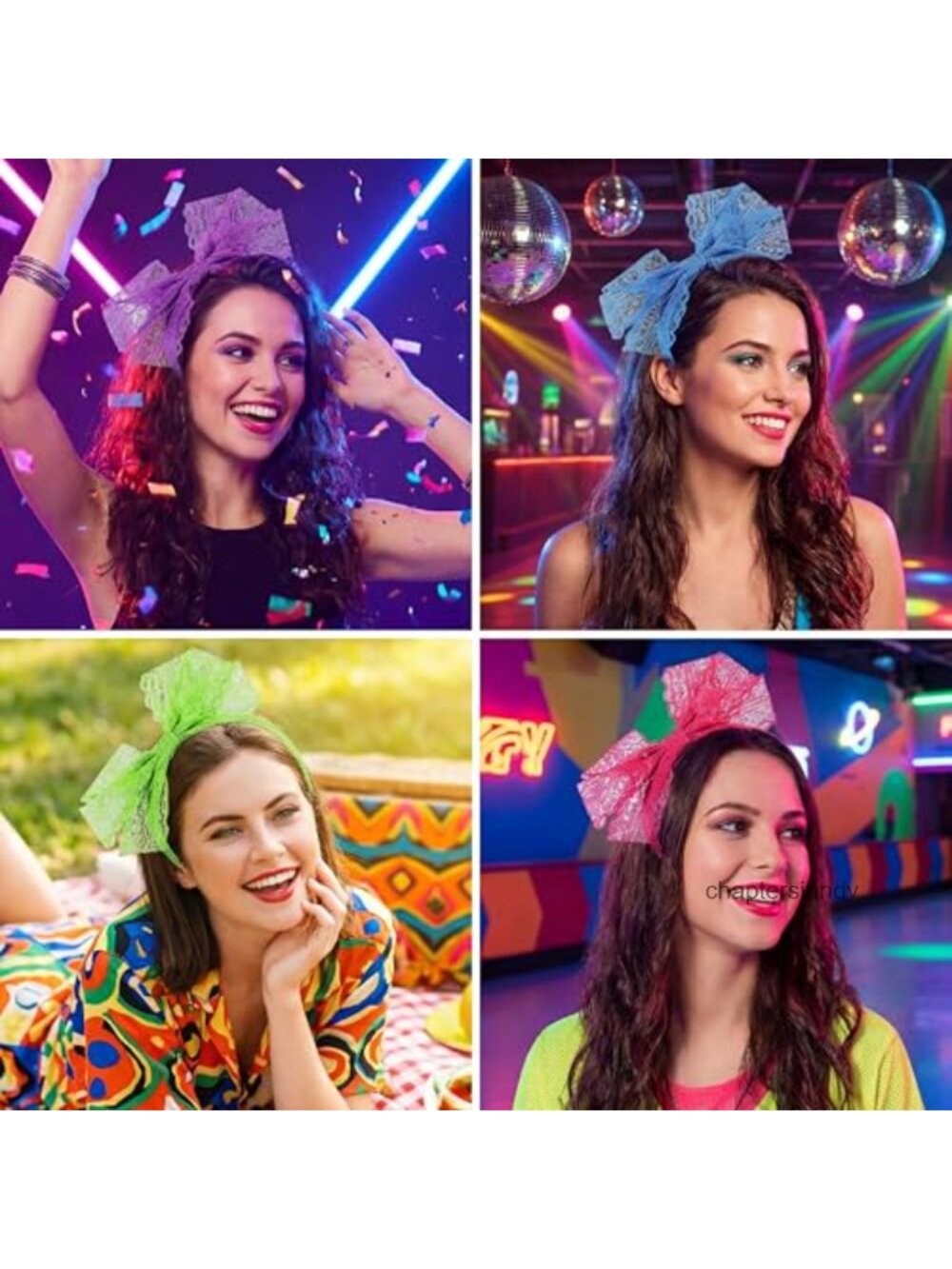 4 Pc Lace Bow Headband Set 80s Halloween Costume Hair Accessories